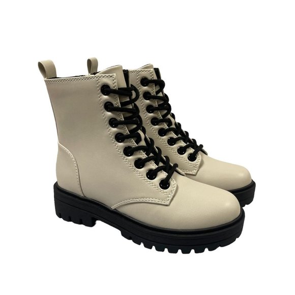 Soda Epsom Off White Combat Style Boots - Picture 1 of 4